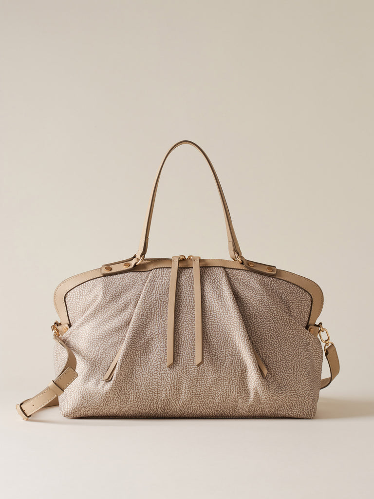 Borsa shopping di Tessuto riciclato Op e Pelle - FRAME BORSA BAULETTO MEDIUM - Borbonese