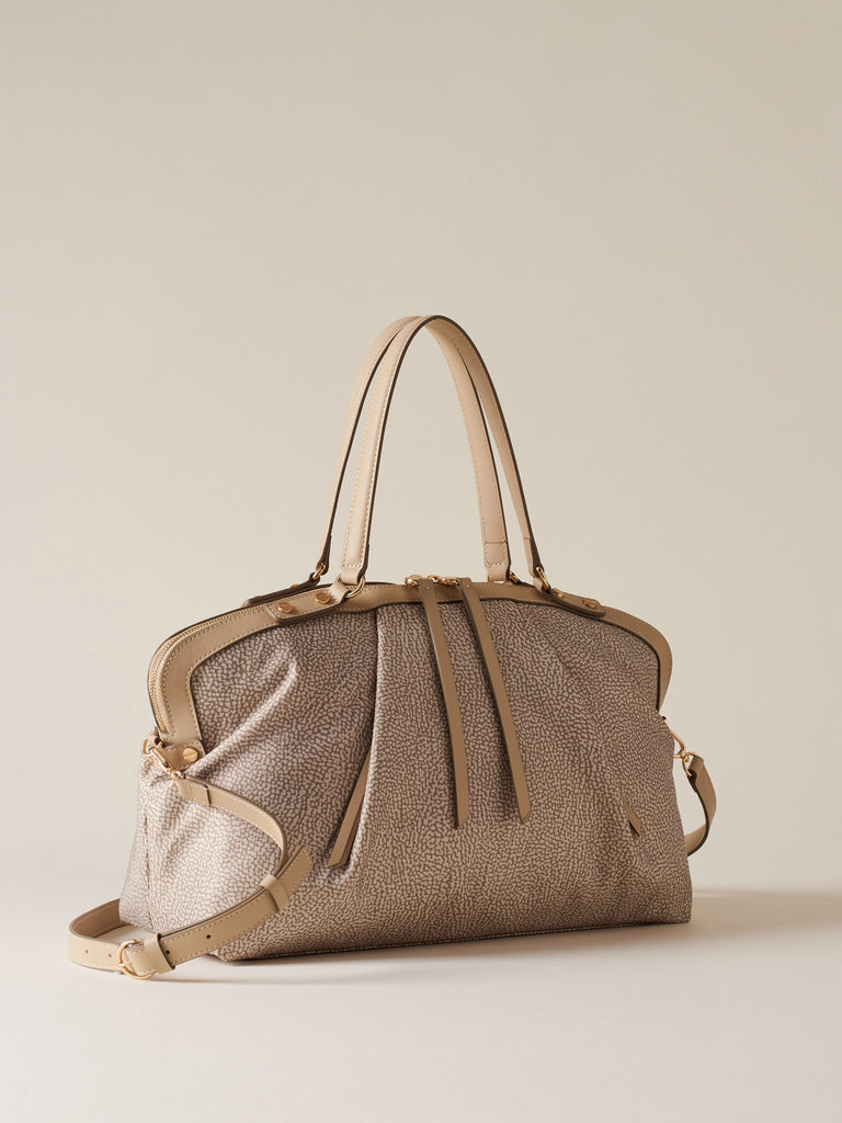 Borsa shopping di Tessuto riciclato Op e Pelle - FRAME BORSA BAULETTO MEDIUM - Borbonese