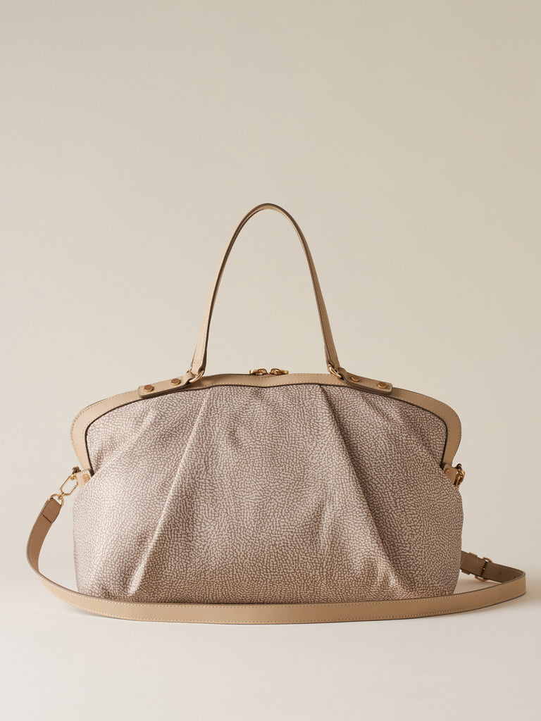 Borsa shopping di Tessuto riciclato Op e Pelle - FRAME BORSA BAULETTO MEDIUM - Borbonese