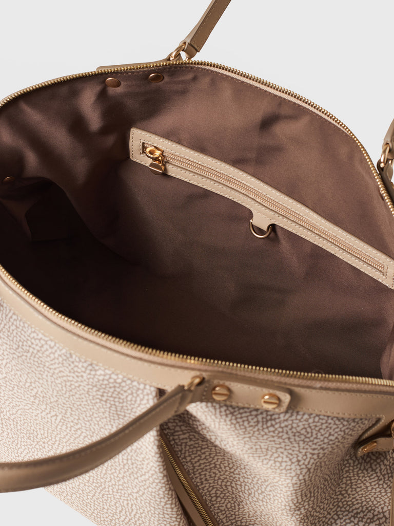 Op Recycled Fabric and Leather Shopping Bag - FRAME BOWLER BAG MEDIUM - Borbonese