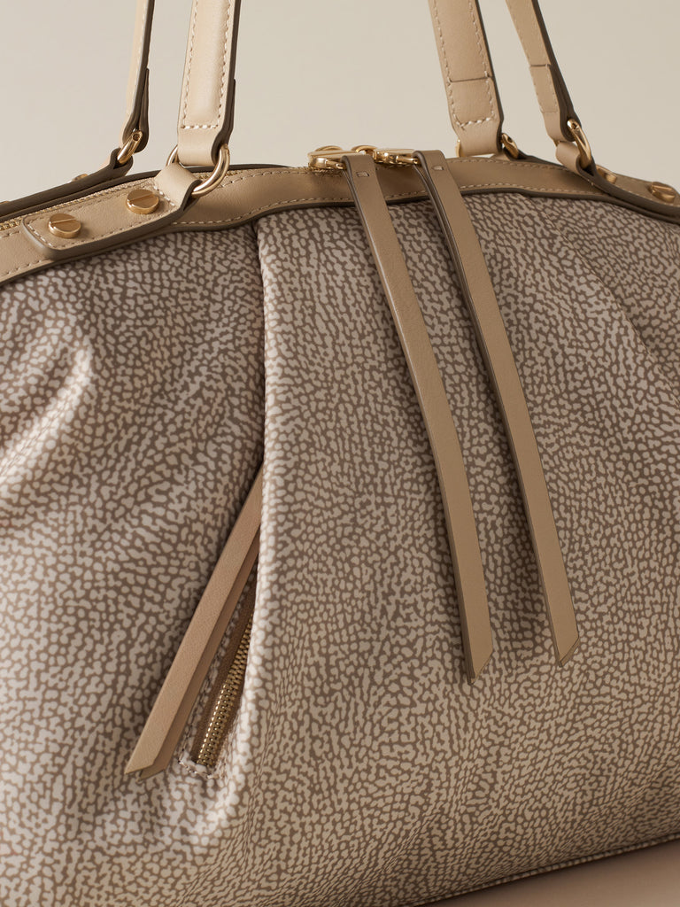 Borsa shopping di Tessuto riciclato Op e Pelle - FRAME BORSA BAULETTO MEDIUM - Borbonese