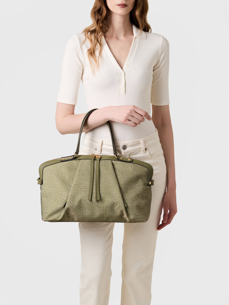 Borsa shopping di Tessuto riciclato Op e Pelle - FRAME BORSA BAULETTO MEDIUM - Borbonese