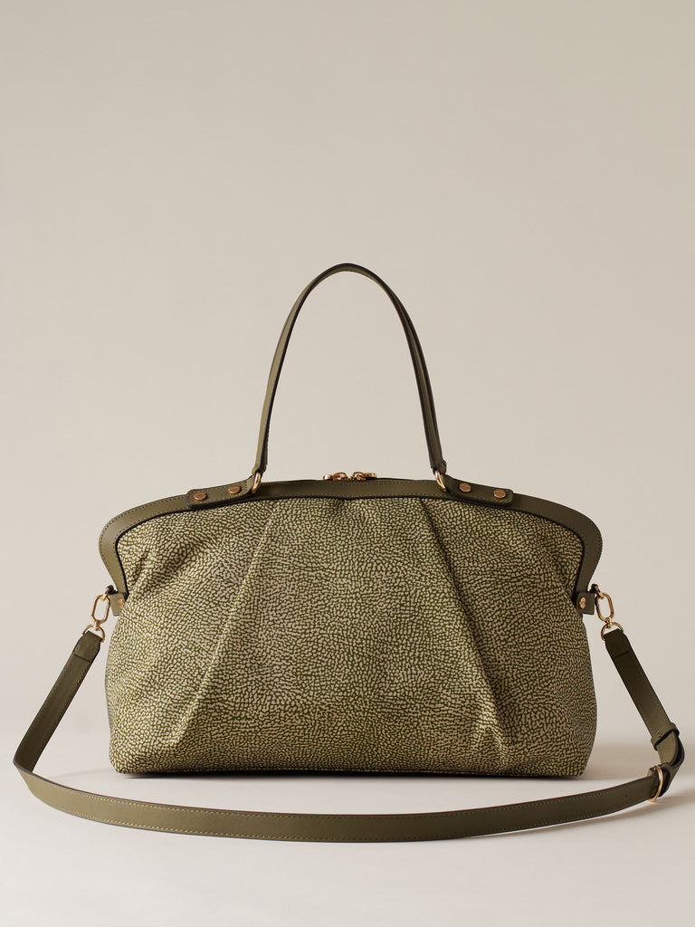 Borsa shopping di Tessuto riciclato Op e Pelle - FRAME BORSA BAULETTO MEDIUM - Borbonese