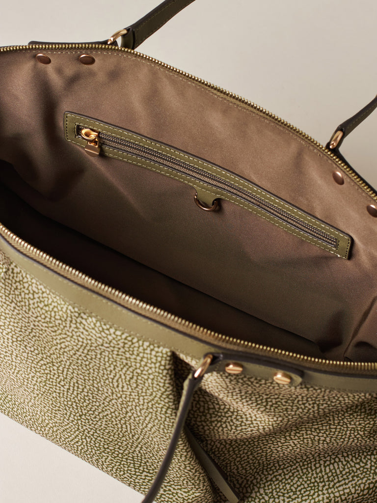 Borsa shopping di Tessuto riciclato Op e Pelle - FRAME BORSA BAULETTO MEDIUM - Borbonese