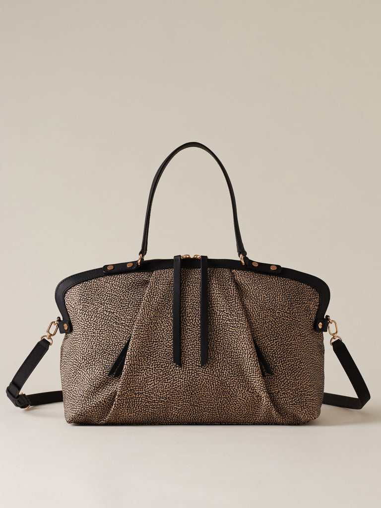 Borsa shopping di Tessuto riciclato Op e Pelle - FRAME BORSA BAULETTO MEDIUM - Borbonese