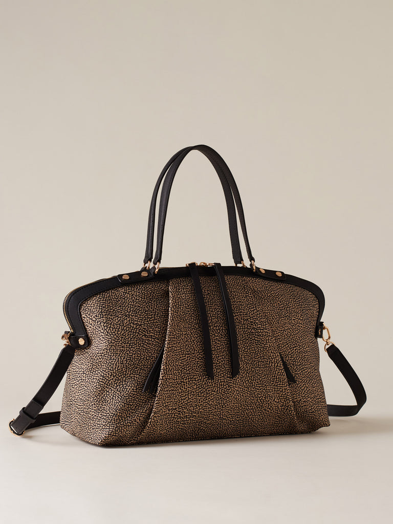 Borsa shopping di Tessuto riciclato Op e Pelle - FRAME BORSA BAULETTO MEDIUM - Borbonese