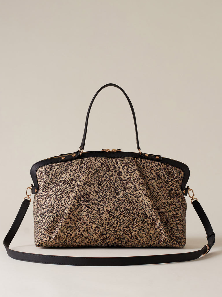 Borsa shopping di Tessuto riciclato Op e Pelle - FRAME BORSA BAULETTO MEDIUM - Borbonese