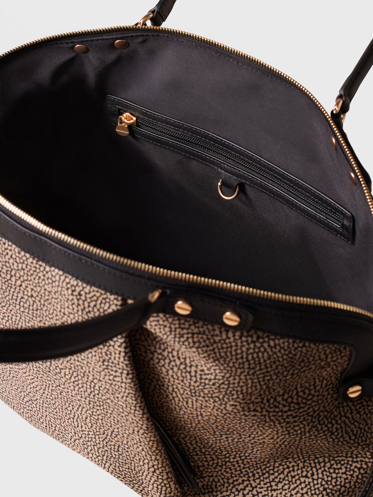 Op Recycled Fabric and Leather Shopping Bag - FRAME BOWLER BAG MEDIUM - Borbonese