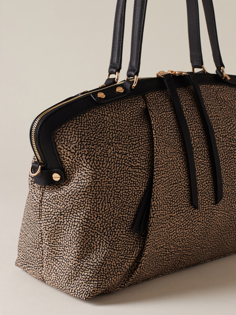 Borsa shopping di Tessuto riciclato Op e Pelle - FRAME BORSA BAULETTO MEDIUM - Borbonese