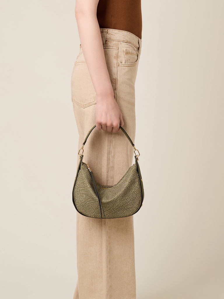 Borsa a mano di Tessuto riciclato Op e Pelle - FRAME BORSA HOBO SMALL - Borbonese