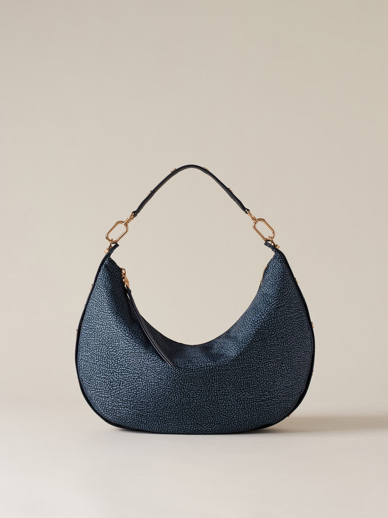 Borsa a spalla di Tessuto riciclato Op e Pelle - FRAME BORSA HOBO MEDIUM - Borbonese