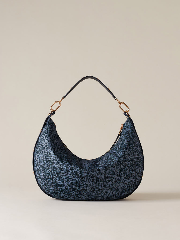 Borsa a spalla di Tessuto riciclato Op e Pelle - FRAME BORSA HOBO MEDIUM - Borbonese