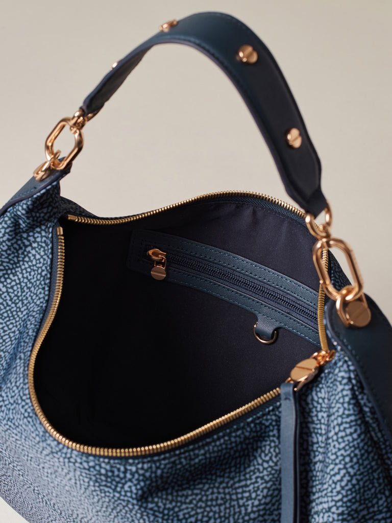 Borsa a spalla di Tessuto riciclato Op e Pelle - FRAME BORSA HOBO MEDIUM - Borbonese