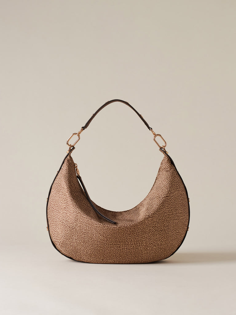 Borsa a spalla di Tessuto riciclato Op e Pelle - FRAME BORSA HOBO MEDIUM - Borbonese