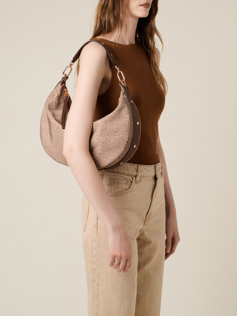 Borsa a spalla di Tessuto riciclato Op e Pelle - FRAME BORSA HOBO MEDIUM - Borbonese