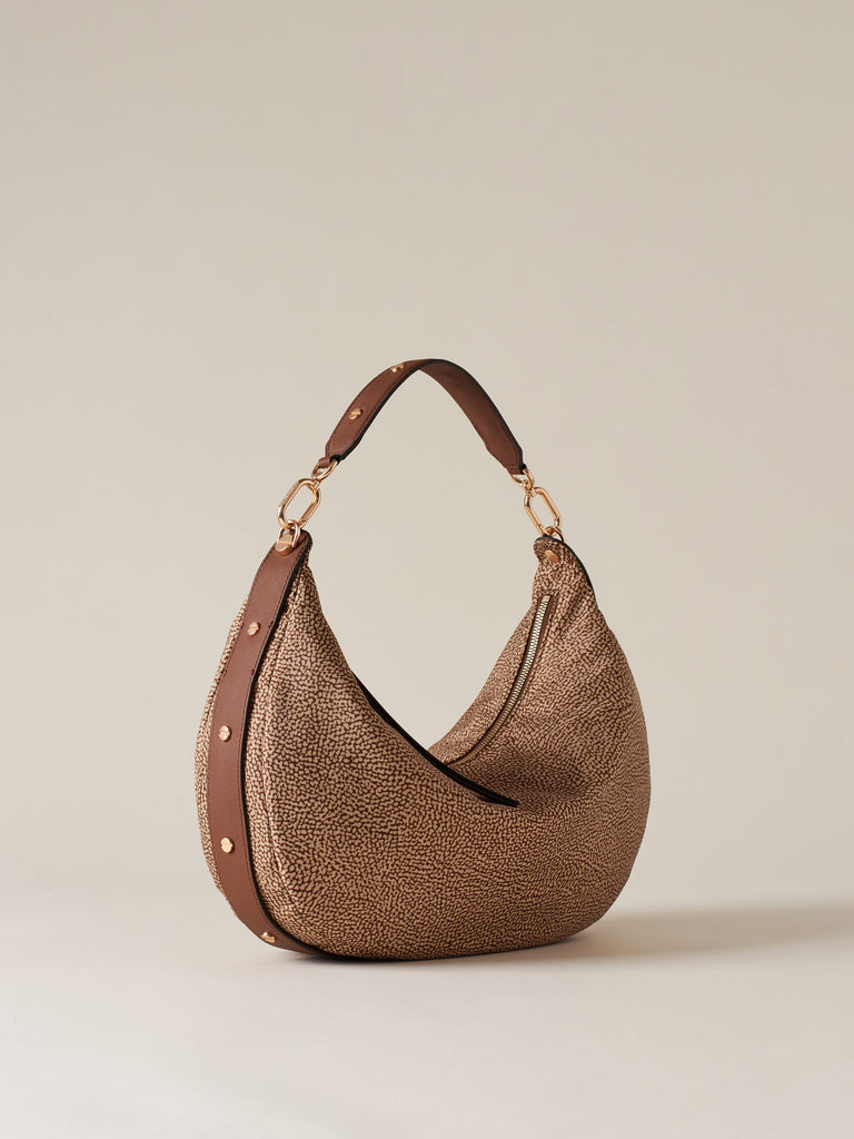 Borsa a spalla di Tessuto riciclato Op e Pelle - FRAME BORSA HOBO MEDIUM - Borbonese