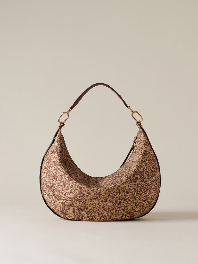 Borsa a spalla di Tessuto riciclato Op e Pelle - FRAME BORSA HOBO MEDIUM - Borbonese