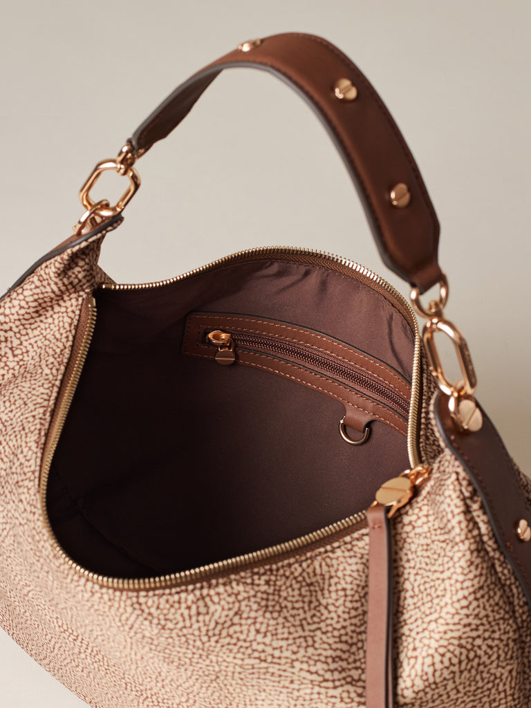 Borsa a spalla di Tessuto riciclato Op e Pelle - FRAME BORSA HOBO MEDIUM - Borbonese