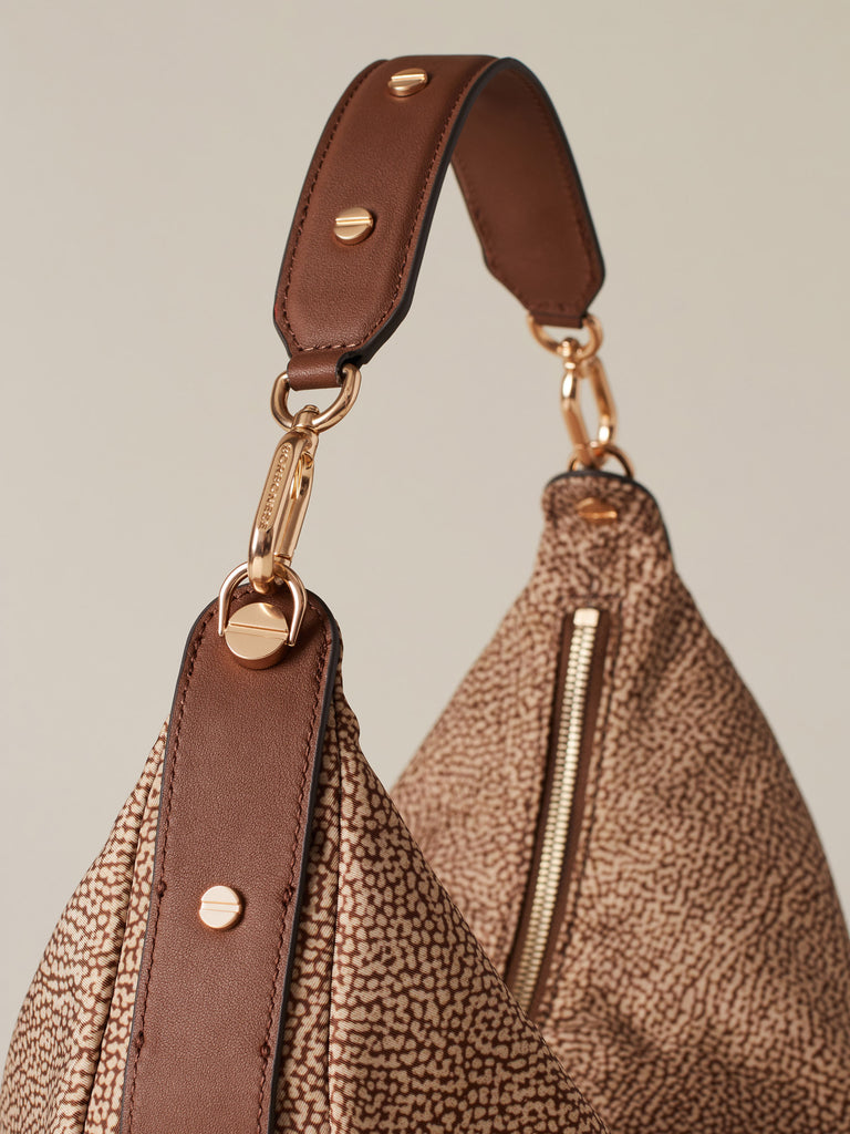 Borsa a spalla di Tessuto riciclato Op e Pelle - FRAME BORSA HOBO MEDIUM - Borbonese