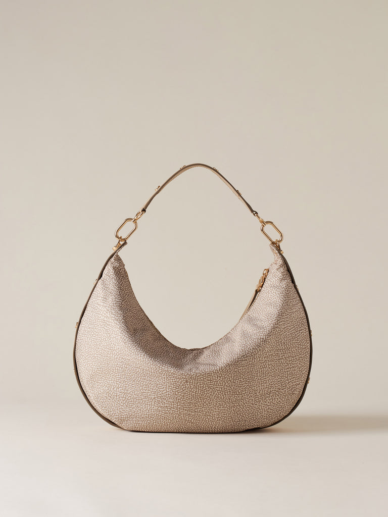 Borsa a spalla di Tessuto riciclato Op e Pelle - FRAME BORSA HOBO MEDIUM - Borbonese