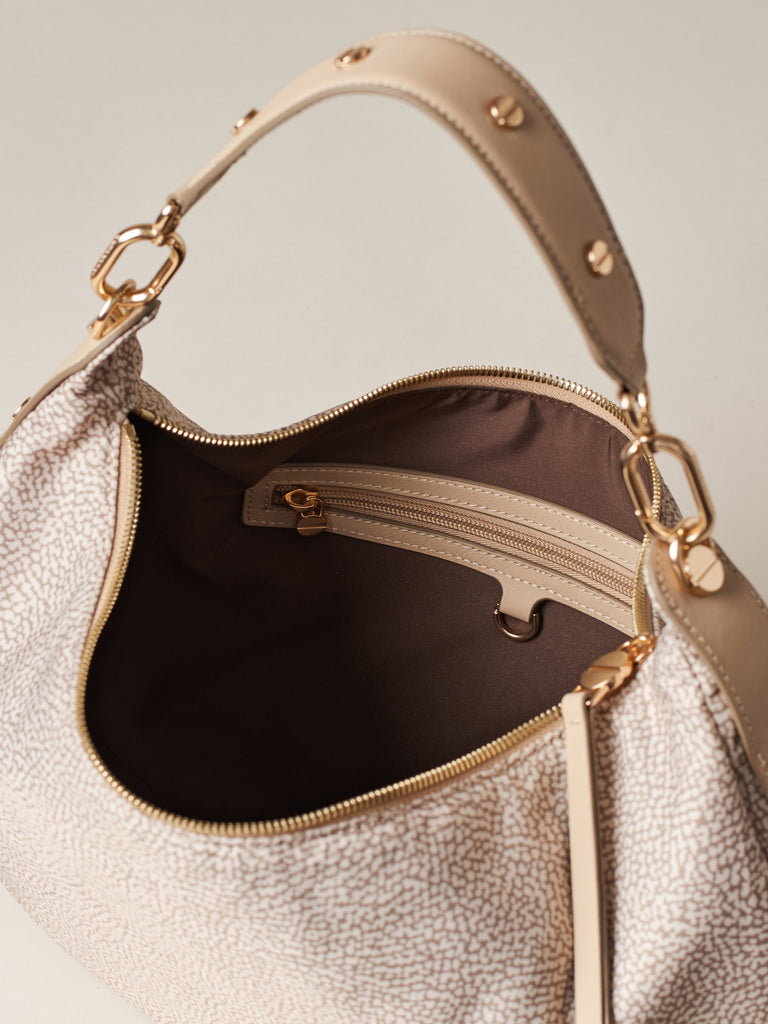 Borsa a spalla di Tessuto riciclato Op e Pelle - FRAME BORSA HOBO MEDIUM - Borbonese