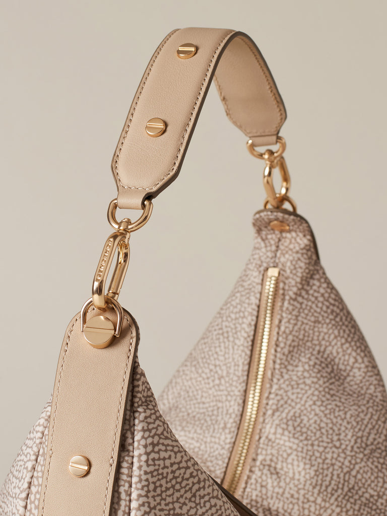 Borsa a spalla di Tessuto riciclato Op e Pelle - FRAME BORSA HOBO MEDIUM - Borbonese