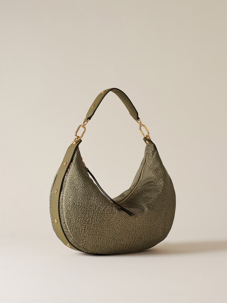 Borsa a spalla di Tessuto riciclato Op e Pelle - FRAME BORSA HOBO MEDIUM - Borbonese