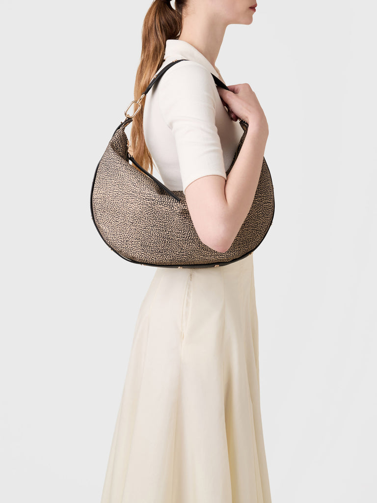 Op Recycled fabric and leather Shoulder bag - FRAME HOBO BAG MEDIUM - Borbonese