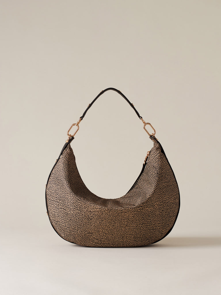 Borsa a spalla di Tessuto riciclato Op e Pelle - FRAME BORSA HOBO MEDIUM - Borbonese