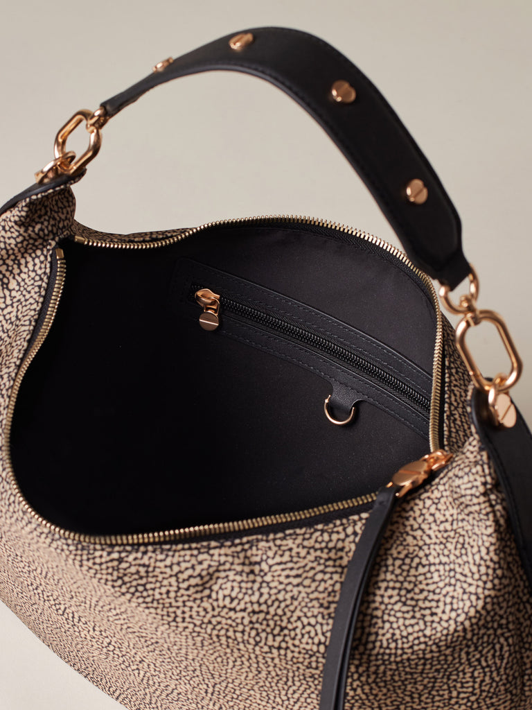 Borsa a spalla di Tessuto riciclato Op e Pelle - FRAME BORSA HOBO MEDIUM - Borbonese