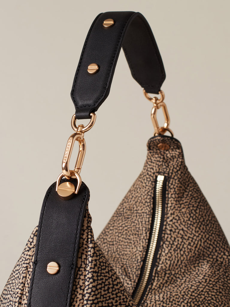 Borsa a spalla di Tessuto riciclato Op e Pelle - FRAME BORSA HOBO MEDIUM - Borbonese