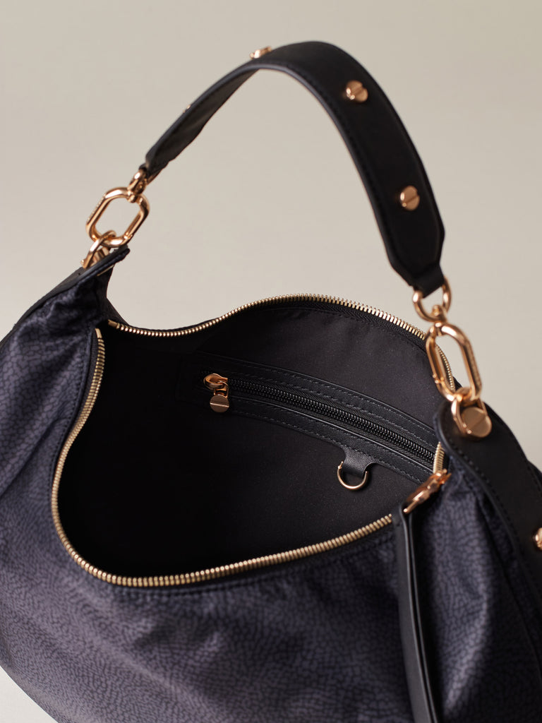 Borsa a spalla di Tessuto riciclato Op e Pelle - FRAME BORSA HOBO MEDIUM - Borbonese