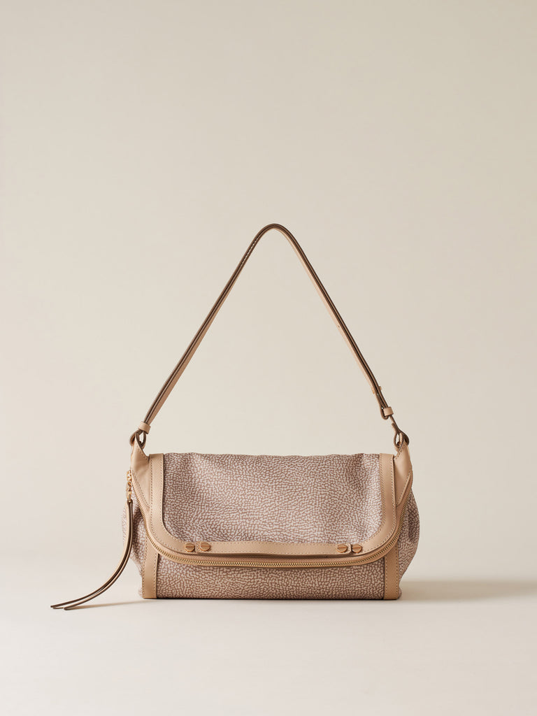 Borsa a tracolla di Tessuto riciclato Op e Pelle  - FRAME TRACOLLA SMALL - Borbonese