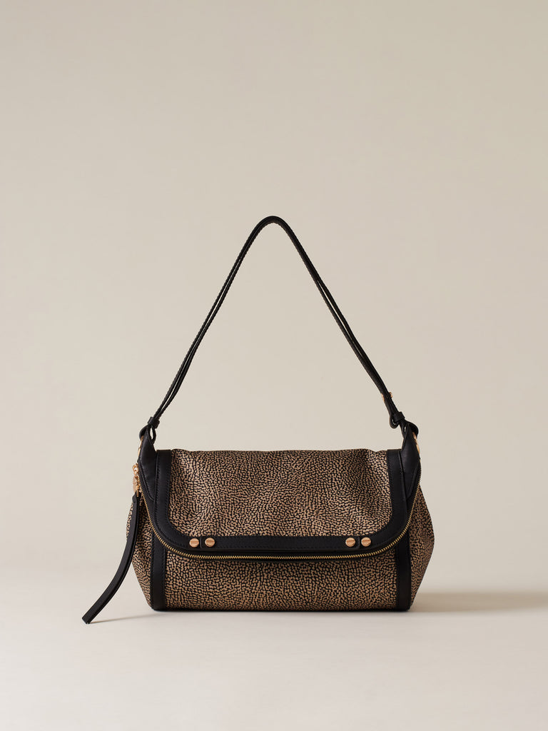 Borsa a tracolla di Tessuto riciclato Op e Pelle  - FRAME TRACOLLA SMALL - Borbonese