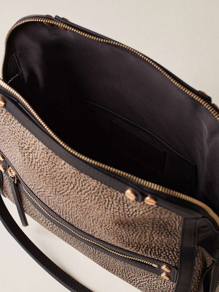 Borsa a tracolla di Tessuto riciclato Op e Pelle  - FRAME TRACOLLA SMALL - Borbonese