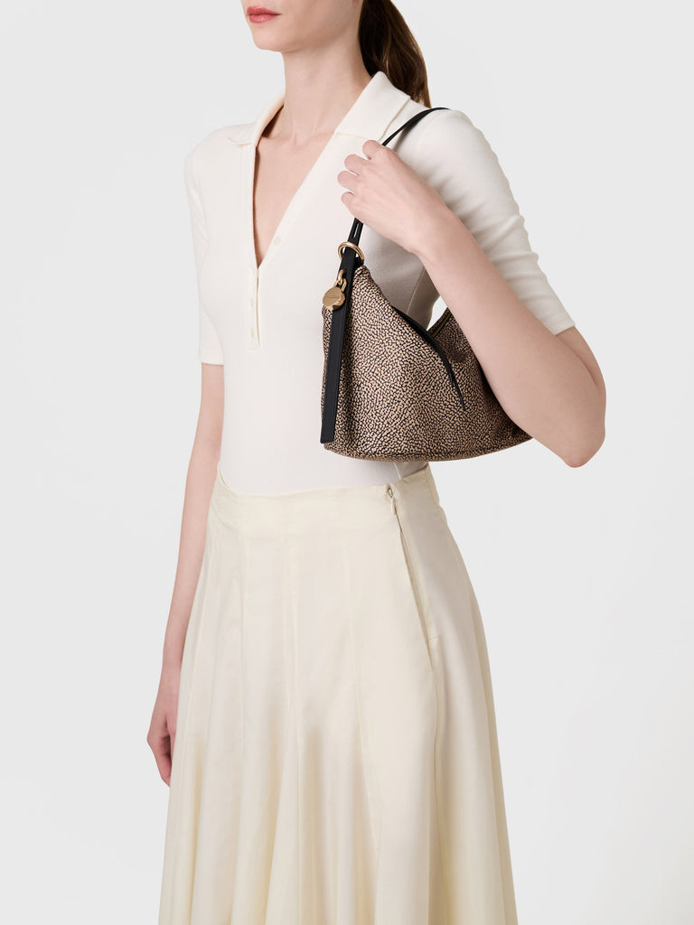 Borsa a spalla in Tessuto riciclato Op e Pelle - PRIVE SECCHIELLO SMALL - Borbonese