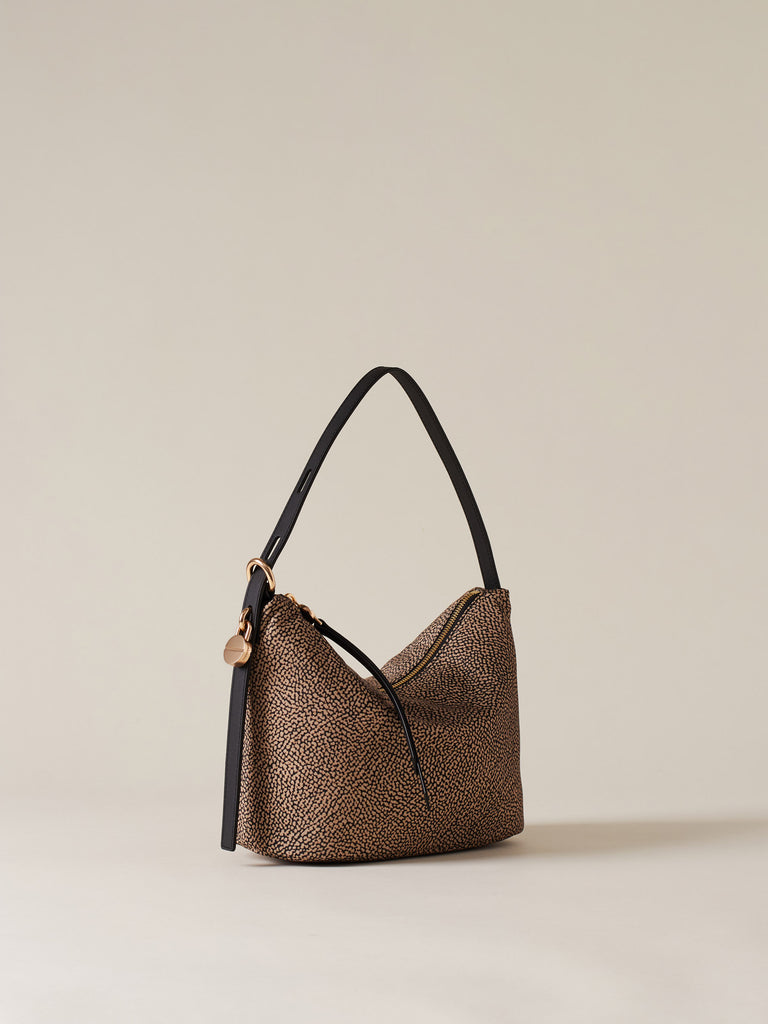 Borsa a spalla in Tessuto riciclato Op e Pelle - PRIVE SECCHIELLO SMALL - Borbonese