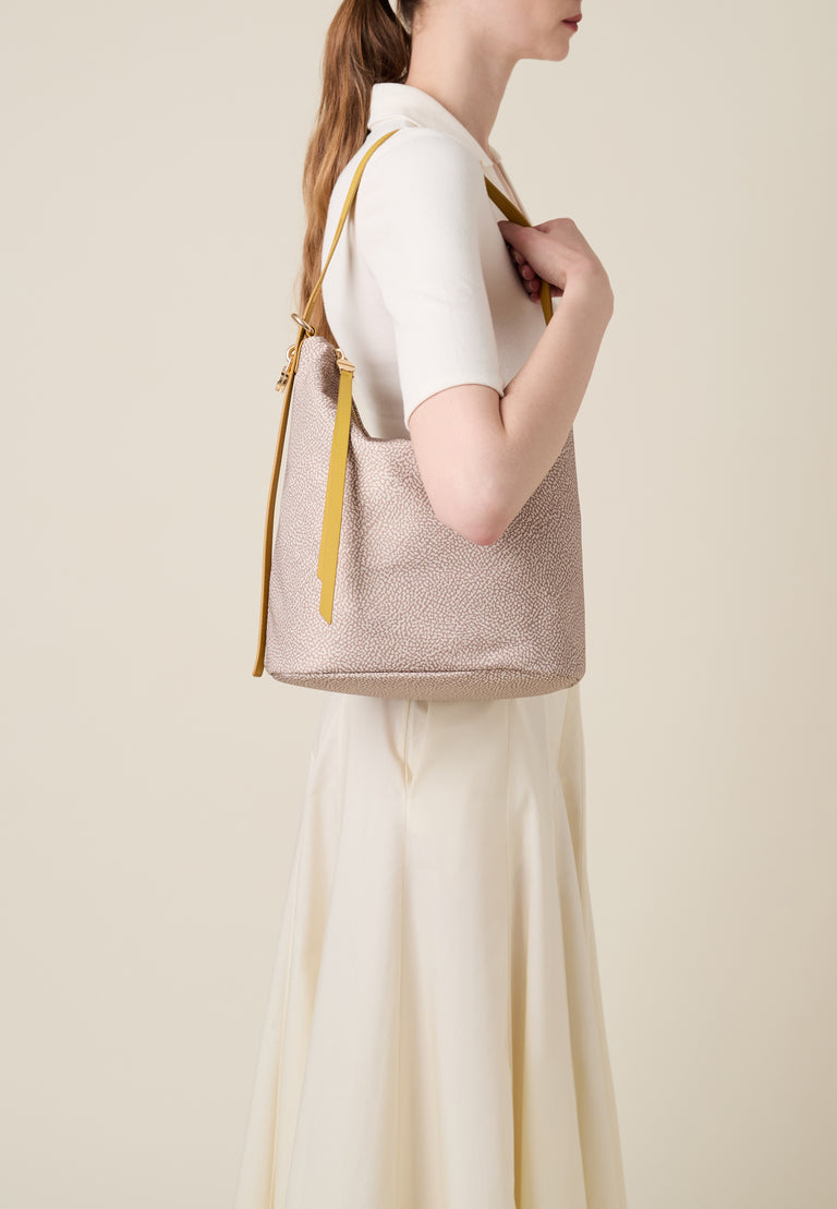 Op Recycled fabric and Leather Shoulder bag - PRIVE BUCKET BAG MEDIUM - Borbonese