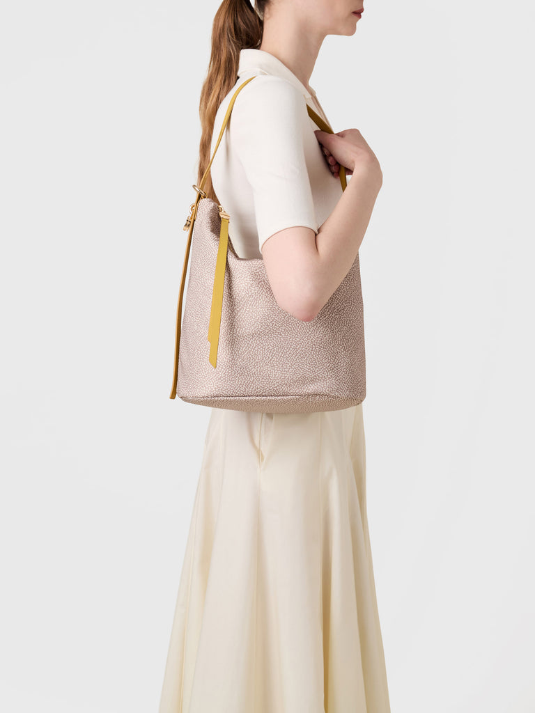Borsa a spalla in Tessuto riciclato Op e Pelle - PRIVE SECCHIELLO MEDIUM - Borbonese
