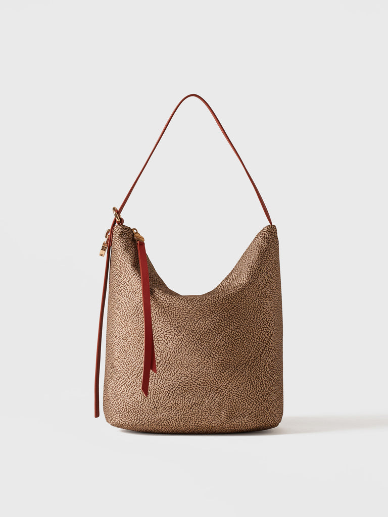 Op Recycled fabric and Leather Shoulder bag - PRIVE BUCKET BAG MEDIUM - Borbonese