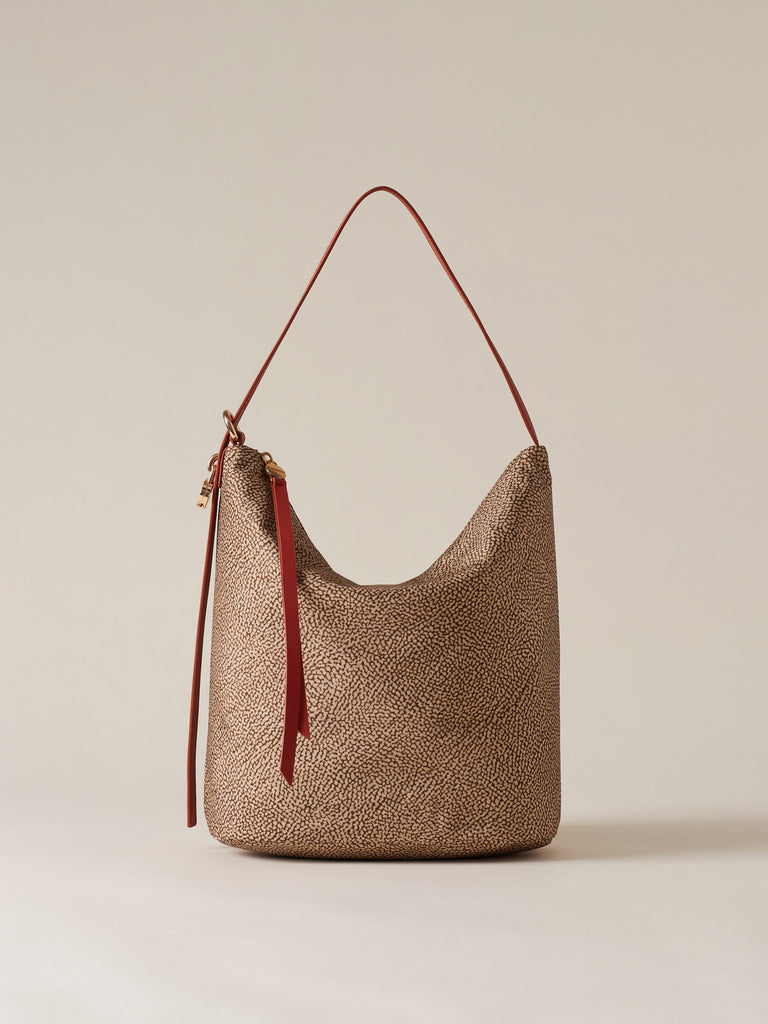 Borsa a spalla in Tessuto riciclato Op e Pelle - PRIVE SECCHIELLO MEDIUM - Borbonese