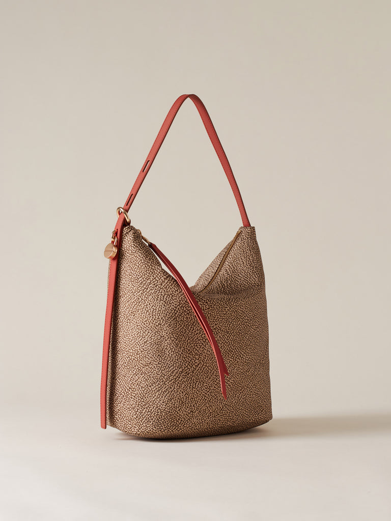 Borsa a spalla in Tessuto riciclato Op e Pelle - PRIVE SECCHIELLO MEDIUM - Borbonese