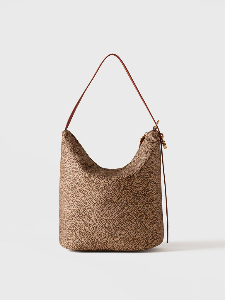 Op Recycled fabric and Leather Shoulder bag - PRIVE BUCKET BAG MEDIUM - Borbonese