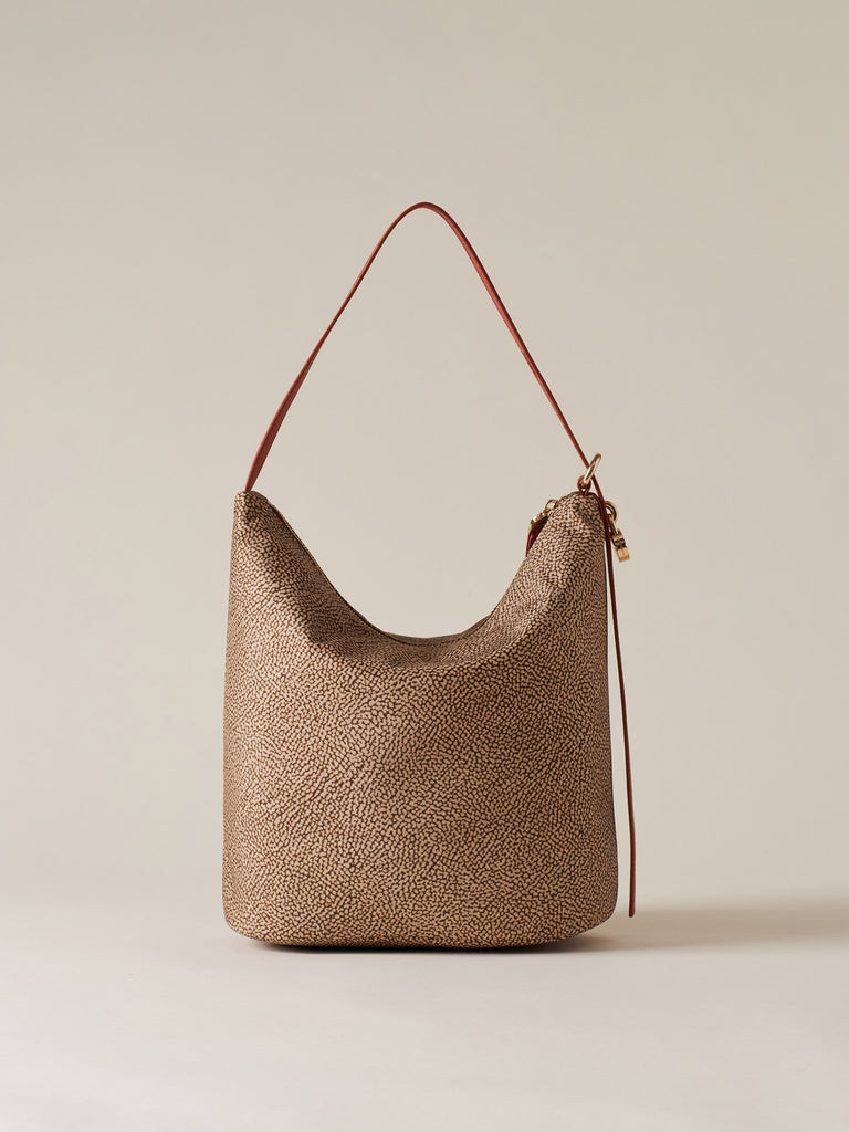 Borsa a spalla in Tessuto riciclato Op e Pelle - PRIVE SECCHIELLO MEDIUM - Borbonese