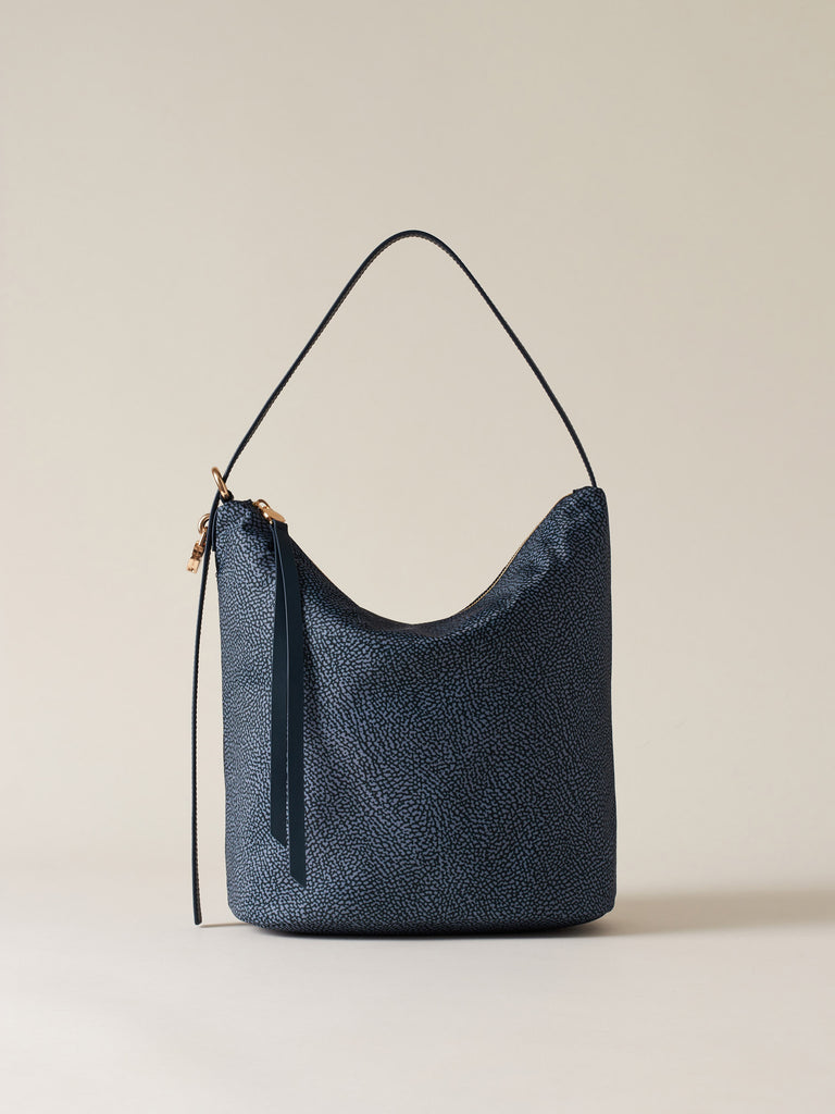 Borsa a spalla in Tessuto riciclato Op e Pelle - PRIVE SECCHIELLO MEDIUM - Borbonese