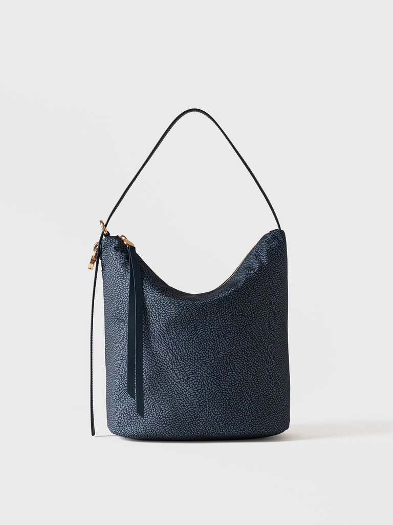 Op Recycled fabric and Leather Shoulder bag - PRIVE BUCKET BAG MEDIUM - Borbonese