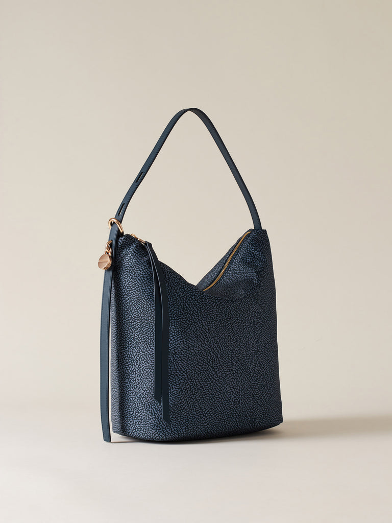 Borsa a spalla in Tessuto riciclato Op e Pelle - PRIVE SECCHIELLO MEDIUM - Borbonese