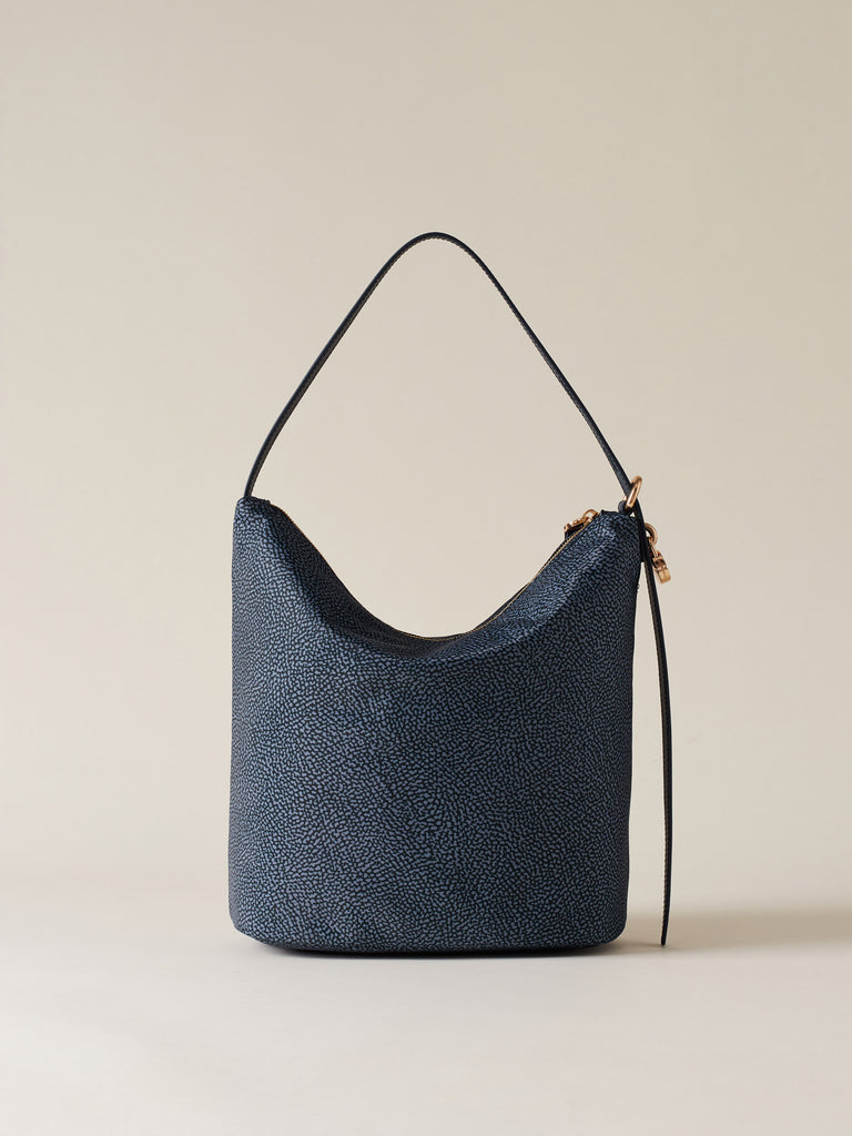 Borsa a spalla in Tessuto riciclato Op e Pelle - PRIVE SECCHIELLO MEDIUM - Borbonese