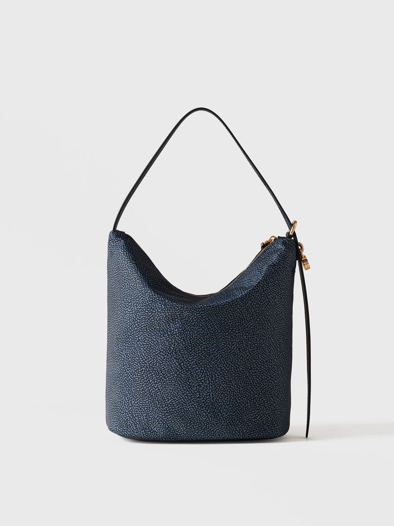 Op Recycled fabric and Leather Shoulder bag - PRIVE BUCKET BAG MEDIUM - Borbonese