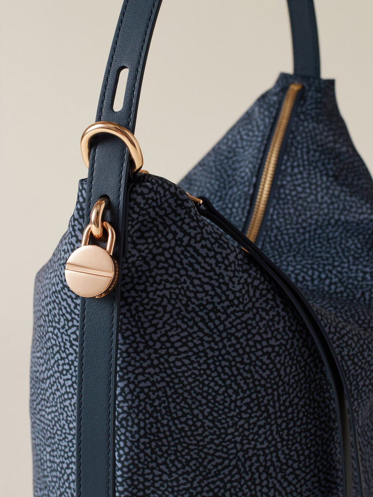 Borsa a spalla in Tessuto riciclato Op e Pelle - PRIVE SECCHIELLO MEDIUM - Borbonese